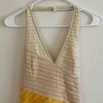 Bebe  Cream and Yellow Ruched Halter Bodycon Dress Photo 4