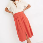 Madewell Smocked-Waist Button-Front Midi Skirt Size M Photo 0