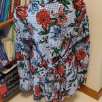 Massini  Womens Checkers & Floral Tie Back Blouse, Large Photo 1