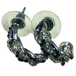 Cato Open Hoop Pierced Earrings Black Clear Rhinestone Accents Silver Color Photo 0