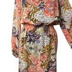 Ralph Lauren  Sheer Smocked Waist Dress Womens Size 4 Floral Tie Neck See Through Photo 3