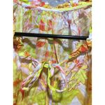 Floral Print Blouse Yellow Orange White Tie Neck Short Sleeve Top size L Size L Photo 2