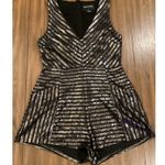 MINKPINK Revolve Glimmer Of Hope Romper shorts silver black v neck sleeveless M Photo 1