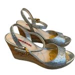 Prada Silver Glitter Cork Wedge Sandal, Sz 40 Photo 4