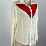 Line and Dot  Silk Color Block Button Down Photo 1