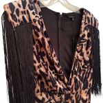 Symphony ‎ Animal Print Fringe Bodycon Mini Dress Women's Small Brown Black Retro Photo 1