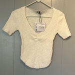 ZARA NWT  Off White Ribbed Baby Tee Size Small Photo 0