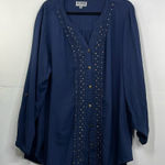 JM Collection  Woman Boho V Neck Front Button Closure Navy with Gold detail 3X Photo 0