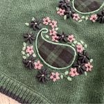 Christopher & Banks Vintage  Hand Embroidered Forest Green Knit Vest Photo 3