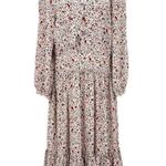 frame denim  100% Silk Floral Print Cottagecore Ruffle Tie Neck Midi Dress Small Photo 0