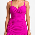 Beach Betty Pink Swimdress L Twist Front Ruched Ruffle Hem One Piece Resort Size L Photo 0