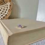 Double Heart Pink Purple Promise Ring Vintage “Jolie” Silver Triple Shank Femme Jewelry Photo 5