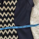 Connected Apparel Navy Sheath Metallic Chevron Split Neck Dress Photo 11