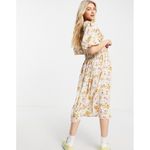 ASOS DESIGN shirred midi tea dress in cream meadow floral print Size US 0 Photo 1