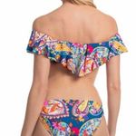 Trina Turk Off-the-Shoulder Moroccan Paisley Print Bikini Top Dark Teal 10 NWOT Photo 3