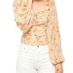 Free People Mabel Printed Blouse M Spring Combo Floral Boho Cottagecore Milkmaid Photo 0