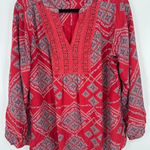 Vintage America Peasant Blouse Boho Floral Print Long Sleeve Top Flowy Size XL Red Photo 0