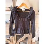 Ganni Ruffled Poplin Smock Blouse in Black Size 36 / 4 Photo 1