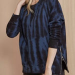 Sundry  Evereve Women’s Blue Black Tie Dye Side Zip Crew Neck Pullover Sweatshirt Photo 0