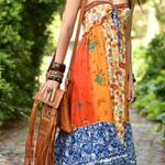 Free People Orange and Blue Maxi Dress Photo 0