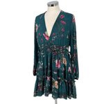 Free People  Cherry Blossom Teal Floral Mini Dress Long Sleeve Size XS Photo 1