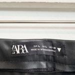 ZARA Faux Leather High Waisted Split Back Hem Pull On Black Pants Size Large Photo 4
