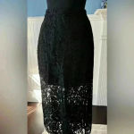 Chaser NWT  Black Lace Slip Midi Skirt with Slit Size Medium ~ Trending Fall 2025 Photo 4