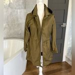 J Jill Olive Green Trench Coat Rain Jacket Removable Hood Zip Pockets Utility XS Photo 2