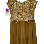 NWT Mandalay Brown Gold Lace Beaded Sequin Long Evening Gown Dress Womens Size 4 Photo 6