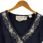 Anthropologie Field & Flower Black Knit Granny Sweater 3/4 Sleeves Lace Detail S Photo 1