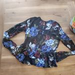 ZARA  small satin black floral long sleeve ruffle hem blouse Photo 1