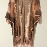 Sheer Pink Paisley Kimono with Fringe Size L Photo 1