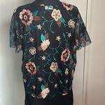 Trendy JS Floral Embroidered Mesh Sheer Overlay Crop Tee Style Top Blue Size L Photo 5