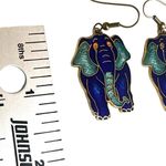 Cloisonné Vintage Enamel Elephant Earrings Blue Photo 4