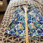 Beach Time Size S Vibrant Multicolor Abstract Floral Print Ruffle Split Neck Top Blue Photo 9