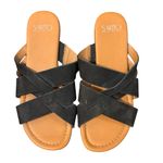 Franco Sarto  Women's Leather Flat Sandals Black Size 6 Photo 0