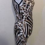 French Connection UK Style  Mini Dress Cheetah Print Safari Ruched Side Cowl Neck Photo 3