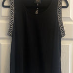 W5 ‎ Womens Medium Black Sleeveless Top White Trim Back Seam Boho Festival Photo 0