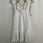 Tory Burch  Tory Sport Pleated piqué tennis dress white navy green Large Golf Photo 5