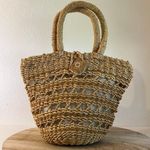 Handmade Vintage Natural Fiber Woven Weaved Top Handle Tote Bag Tan Photo 14
