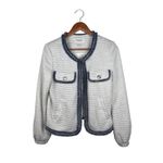Liverpool  Los Angeles Small Collarless Tweed Jacket White‎ Blue Frayed Edge Photo 1
