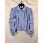 AQUA  Women's Crochet Trim Long Sleeve Button‎ Down Shirt - Blue Photo 4
