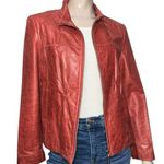 Pasha & Jo Women’s Size L Red Burgundy Distressed Leather Zip Up Jacket Size L Photo 0