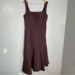 Anthropologie  Square Neck Asymmetrical Midi‎ Dress Chocolate Brown XLP y2k Photo 2