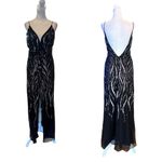 Sean Collection  Black Silver Sequin Maxi Dress Open Back Chiffon Womens Large Photo 1