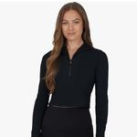 90 Degree Womens Interlink Ribbed Half Zip Long Sleeve Crop Top Jacket Medium Black Photo 1