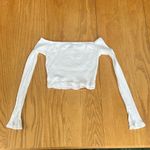 Divided  By H&M White Ribbed Women’s Fitted Crop Shirt Size Small Split Sleeve Photo 1