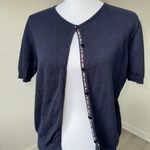 American Eagle Navy Short Sleeve Cardigan Floral Trim Cotton Size L Y2K Photo 1