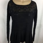 Free People  Black Knit Long Sleeve Sheer Back Oversized Top Blouse XS Photo 0