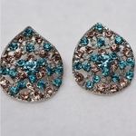 Vintage Feligree Teal Blue/Pink Crystal Rhinestone Sterling Silver Post Earrings Photo 0